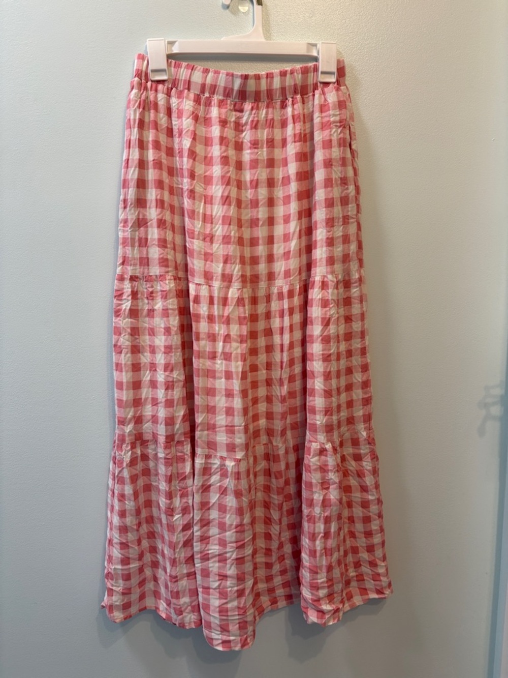 Pink Gingham Tiered Maxi Skirt size Small (4-6)